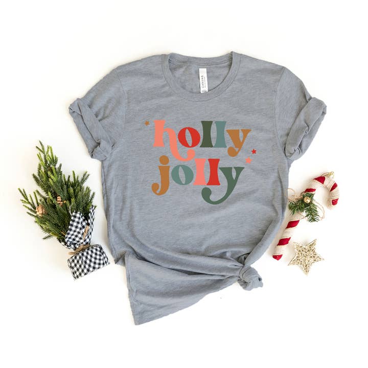 Olive And Ivory Wholesale - Wholesale Screen Printed T-Shirt - Women's - Holly Jolly Stars | Short Sleeve Graphic Tee | Christmas