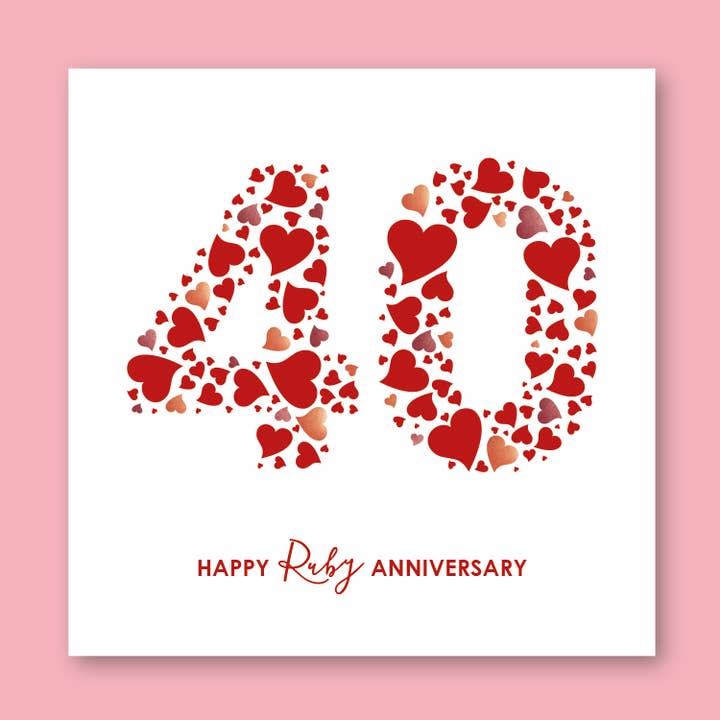 Ruby 40th Anniversary Card with Love Hearts for wholesale by mrs L cards
