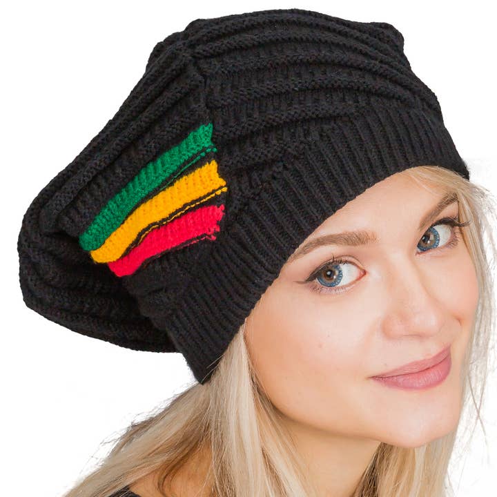 Cap Zone - Wholesale Beanie - Women's - Diagonal Tri-Stripe Reggae Dreadlock Rasta Tam3