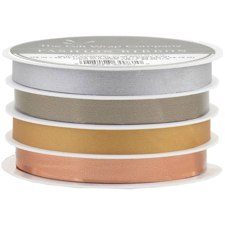 The Gift Wrap Company - Wholesale Ribbon - Gift Wrapping - Kft Metallic Poly Ribbon, Four Colors, Pack Of Six
