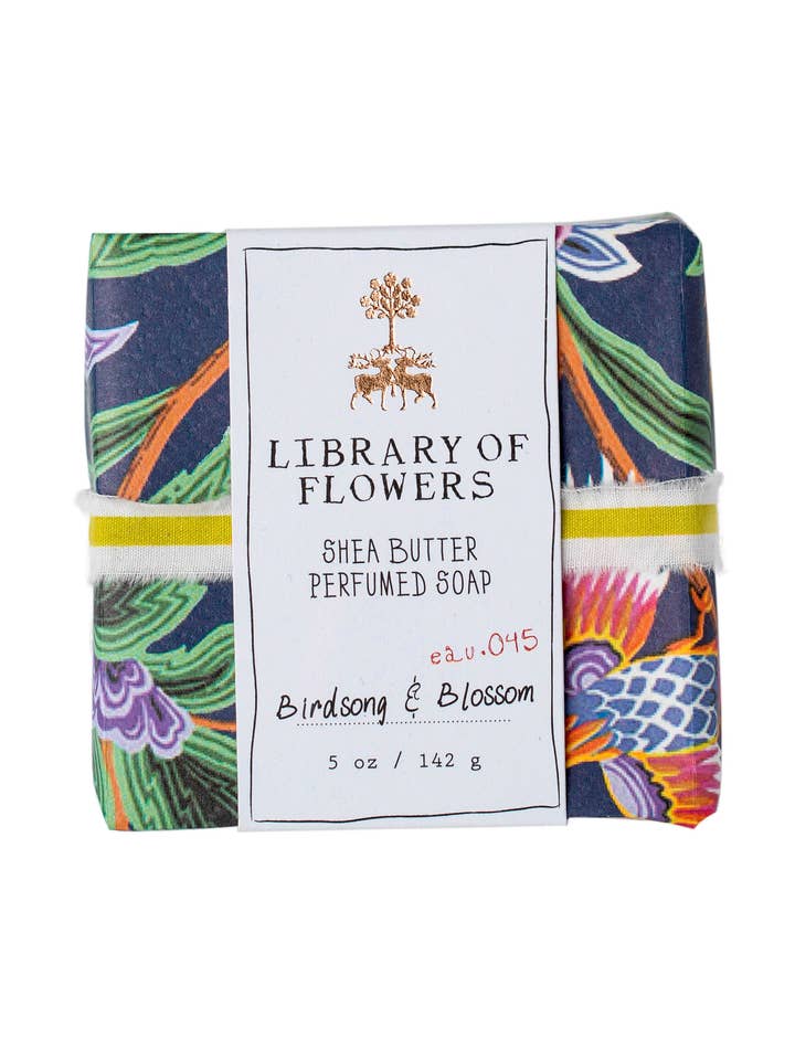 NAVY BIRDS & BUTTERFLIES SQUARE SOAP for wholesale by Library of Flowers