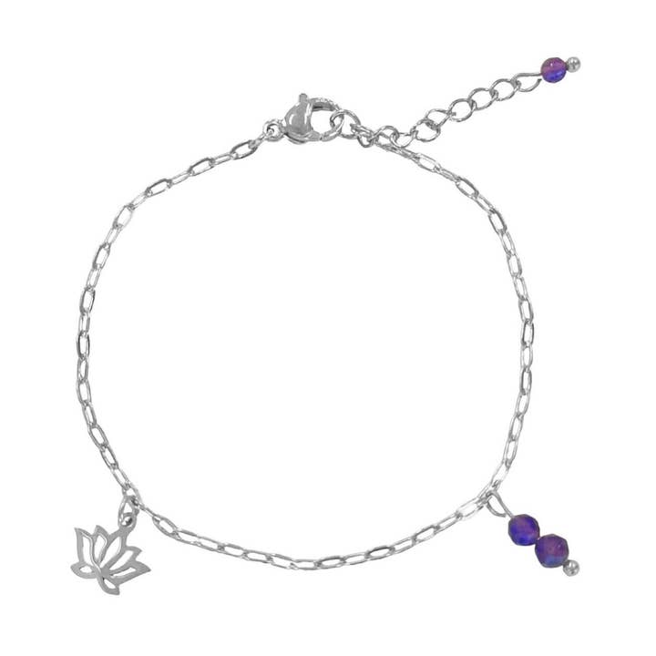 Pulseira de Lótus e Ametista – Prata por atacado de Saint Clairmont
