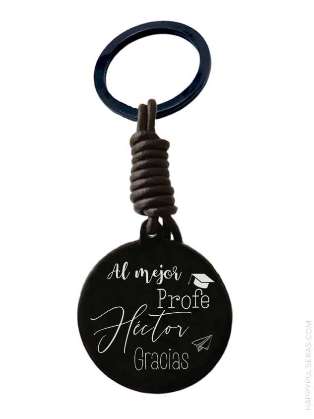 Zwarte stalen leren sleutelhanger van 40 mm met toewijding. voor wholesale door Happypulseras