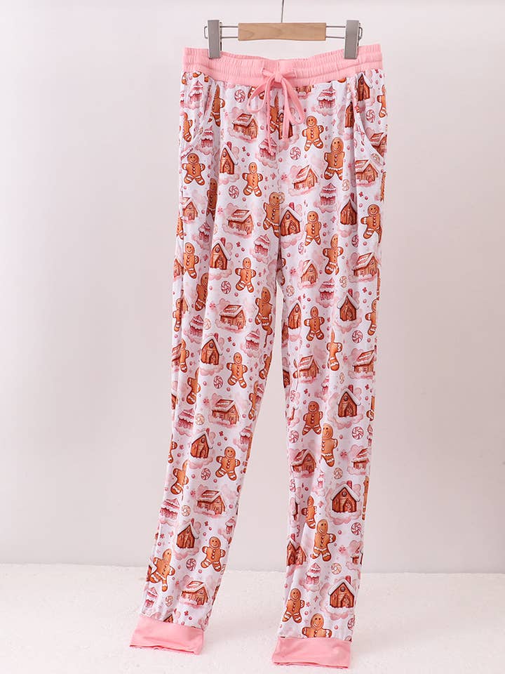 Lyserødt peberkagehus bambus mor pyjamasbukser for engroshandel hos Mom & Co.