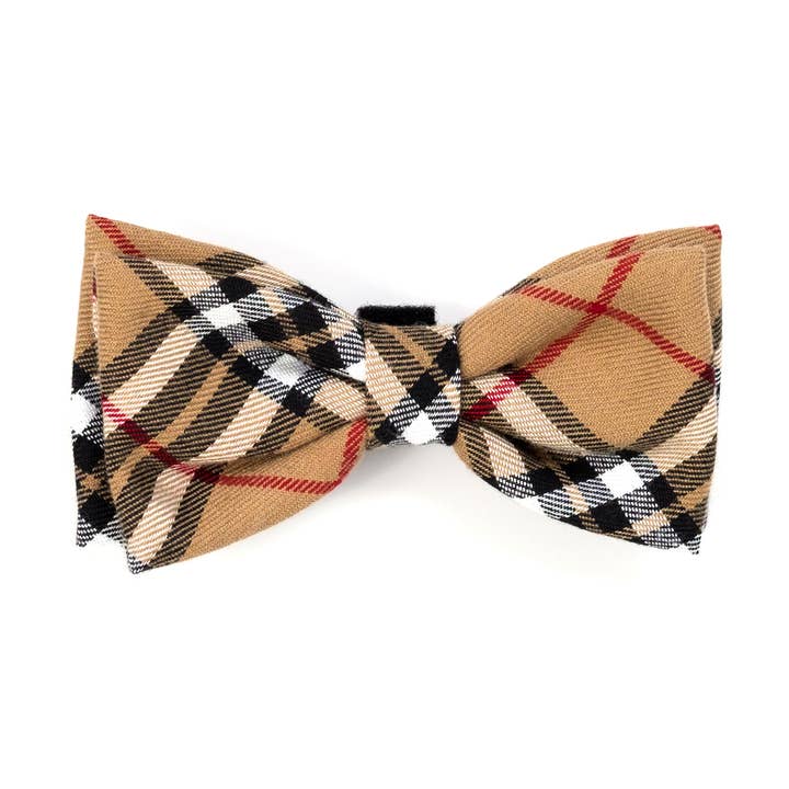 Tan Plaid Bow Tie for wholesale by The Worthy Dog
