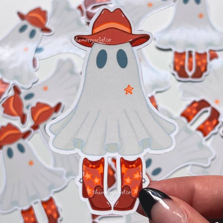 Autocollant Sheriff Cowboy Ghost, autocollant d'Halloween pour la vente par The Messy Artist Co.
