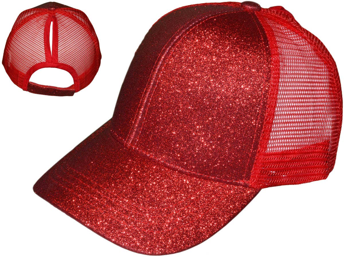 Buck Wholesale – wholesale Trucker hat – Women’s – Glitter Ponytail Trucker Hats - Low Profile Structured Mesh7
