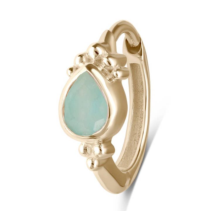 Boucle d'oreille créole bohème en amazonite et or 9 carats pour la vente par ZOHREH