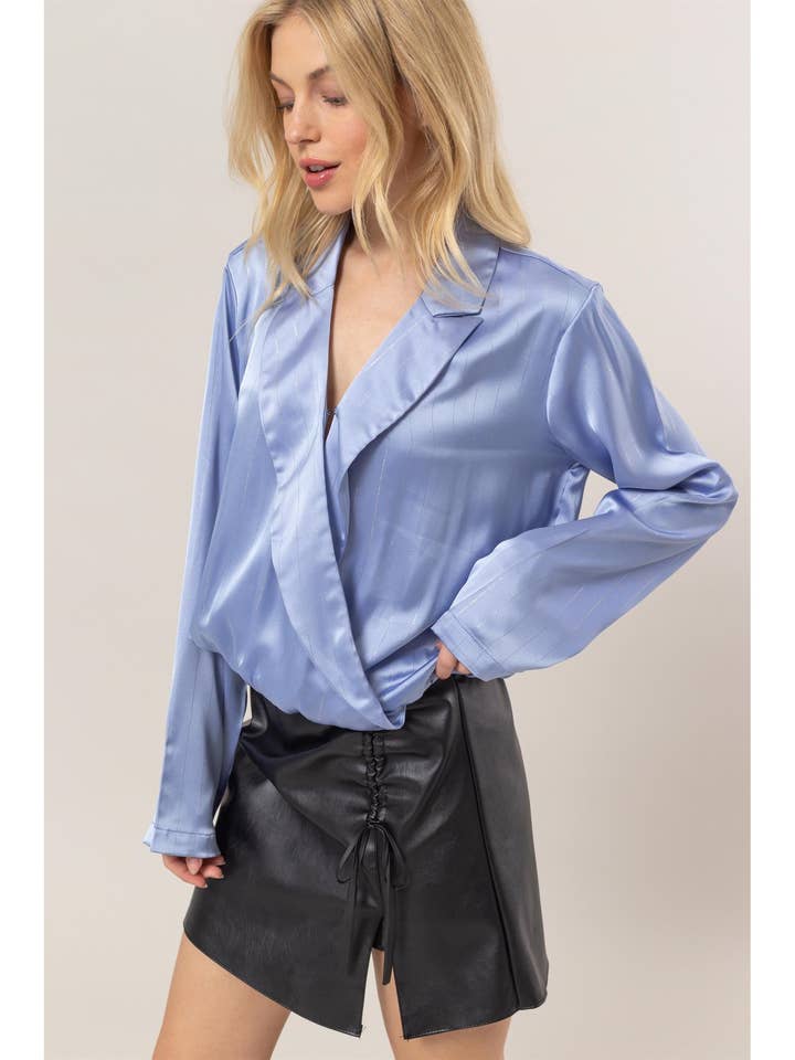 Sophisticated Lurex Striped Wrap Blouse for wholesale by HYFVE