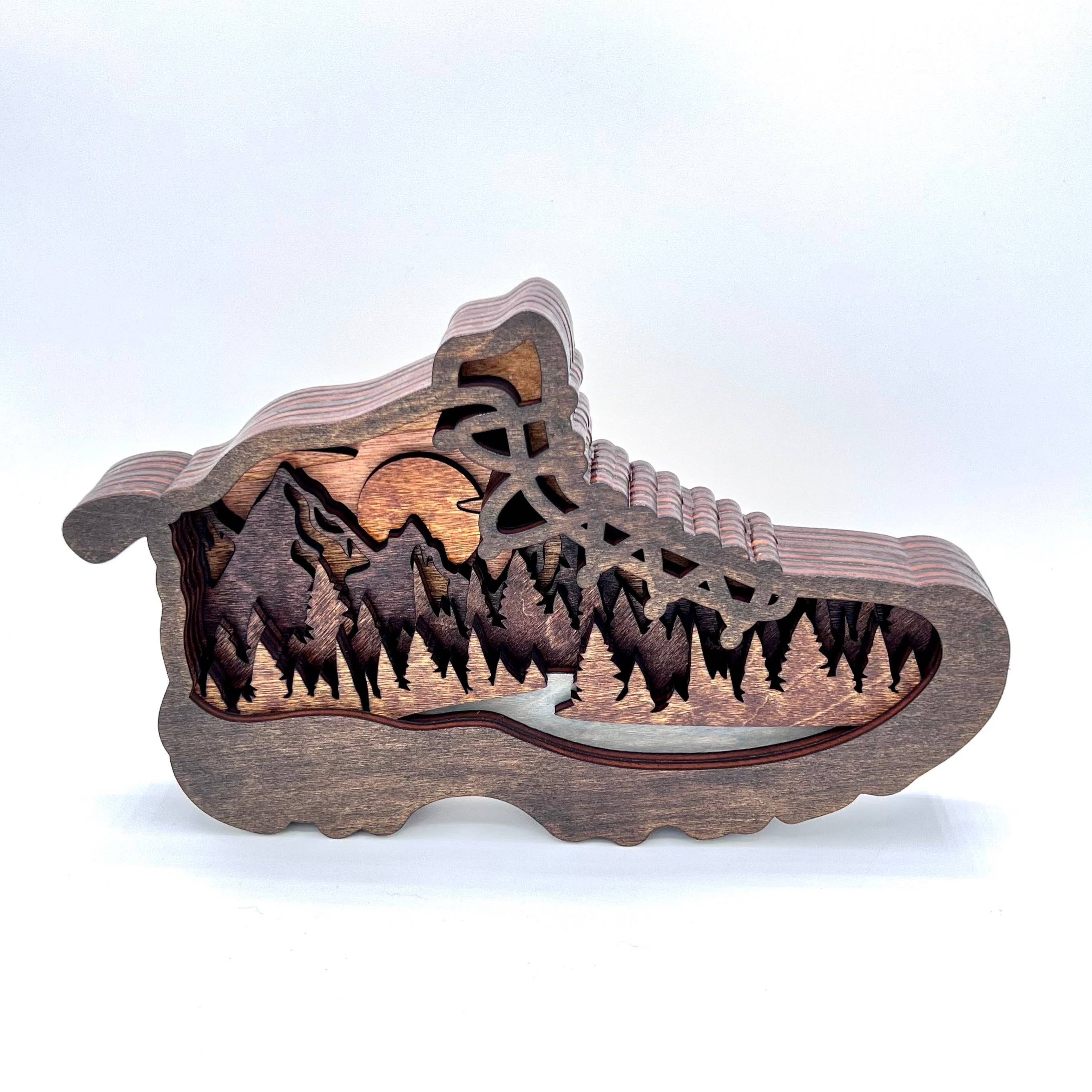 Lexo Creations - Wholesale Decorative Tabletop Object - Hiking Boot Multi-layered Wood8