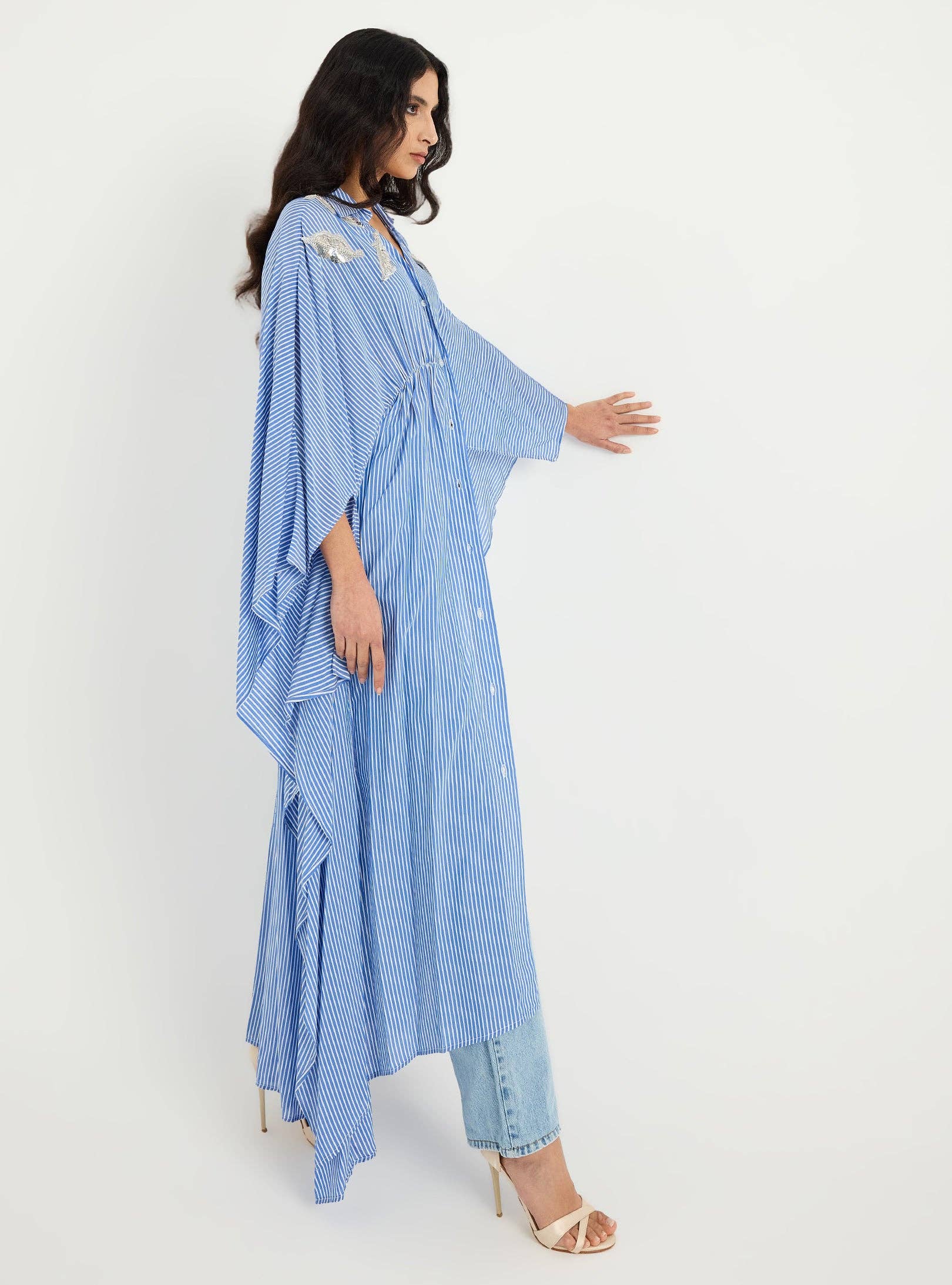 Store WF – wholesale Kaftan – Women's – Striped Silver Embellishment Kaftan Dress9