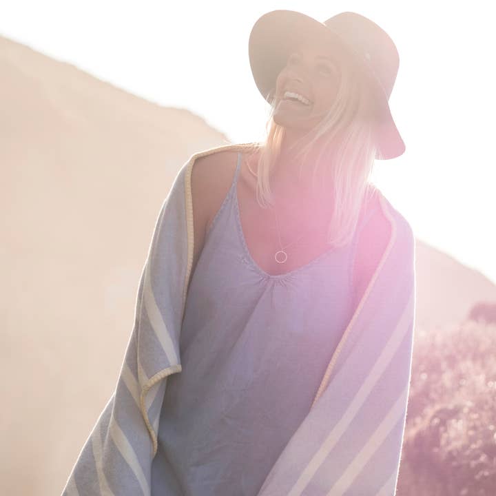 Atlantic Blankets – wholesale Throw blanket – Grey Stripe Recycled Cotton Blanket - Yellow Stitch5