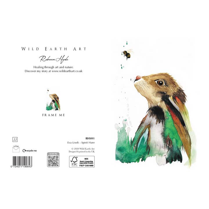 Eva Liseli Spirit Hare Watercolor Card by Rebecca Hyde for wholesale by Wild Earth Art