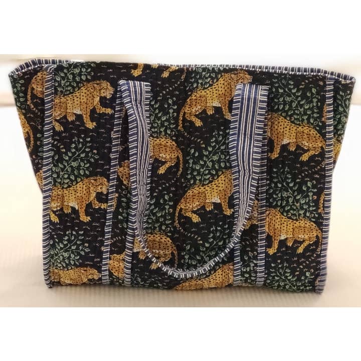 Blue Jungle Cotton Quilted Tote Bag for wholesale by Ayras World