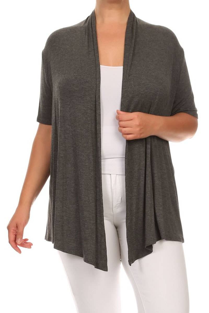MOA COLLECTION - Wholesale Cardigan - Women's - Women's Plus Size Short Sleeves Draped Solid Cardigan15