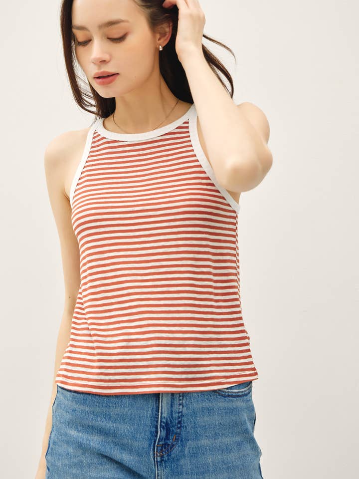 LINEN BLEND STRIPED TANK for wholesale by Be Cool