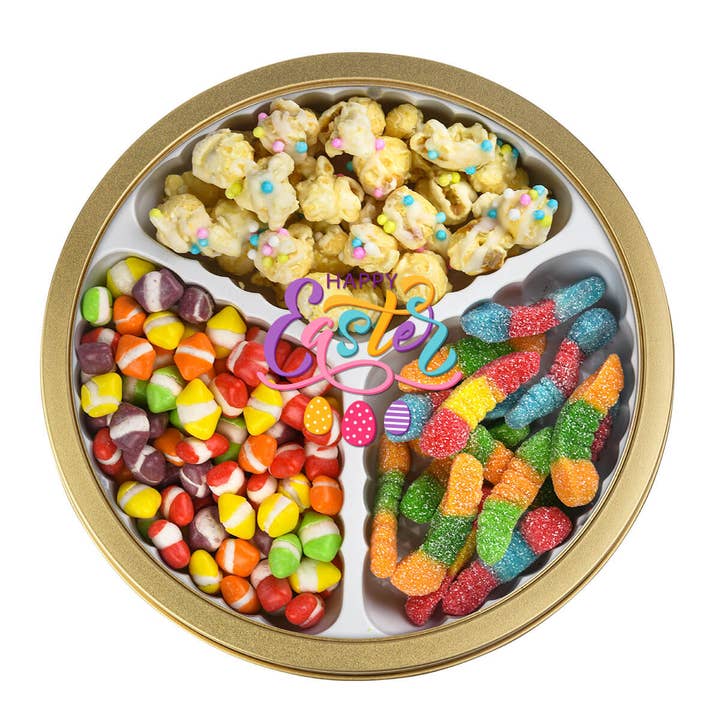 Popinsanity Popcorn & Confections - Wholesale Food Gift Basket - Easter Gift Tin 🎀 Festive Popcorn & Candy Holiday Treat