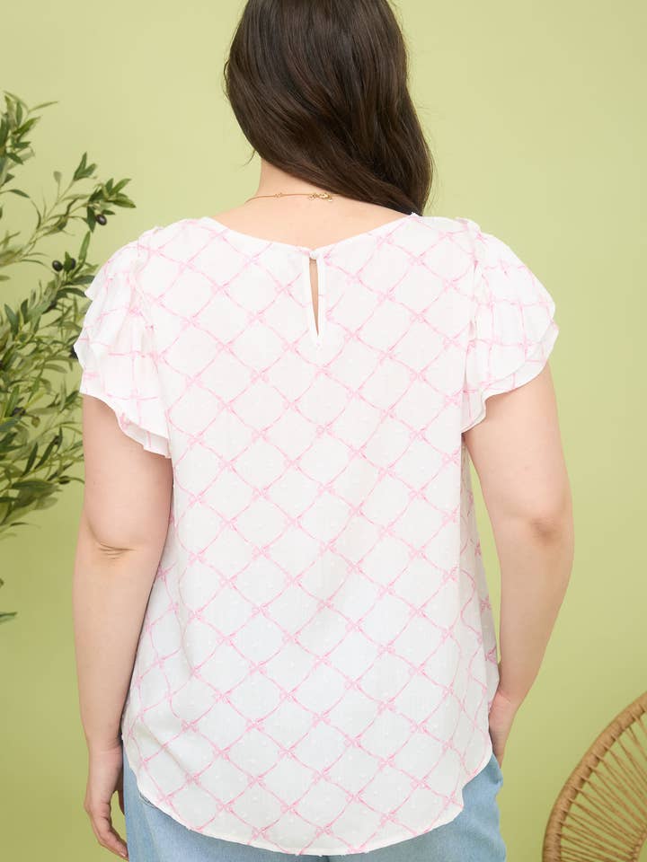 Blu Pepper - Wholesale Blouse - Women's - PLUS BOW CLIP DOT PATTERN RUFFLE SLEEVE BLOUSE 5