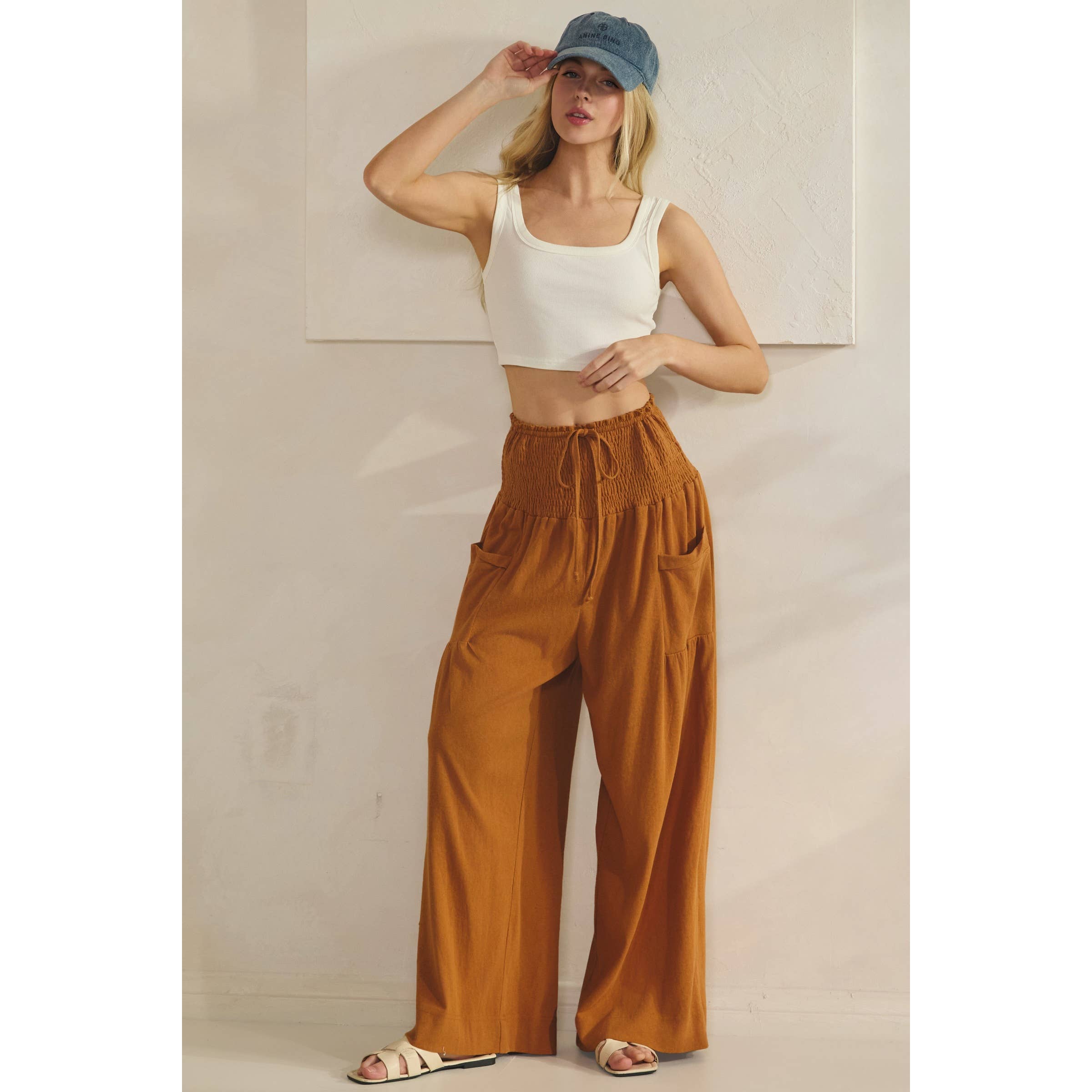 Sage + Fig - Wholesale Pants - Women's - RELAXED WIDE-LEG SMOCKED PANTS (SP7105)5