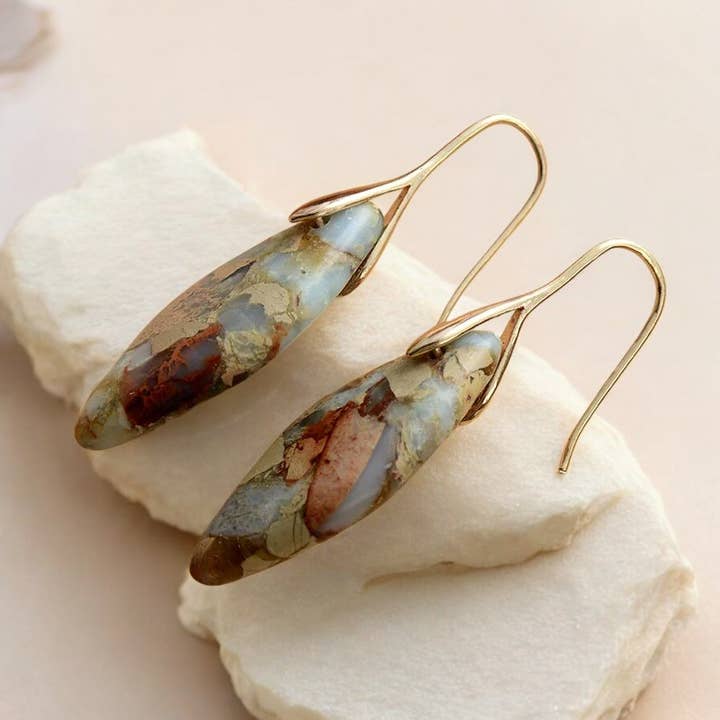 Cape Diablo - Wholesale Dangle Earrings - Terra Hues Leaves Jasper Earrings4
