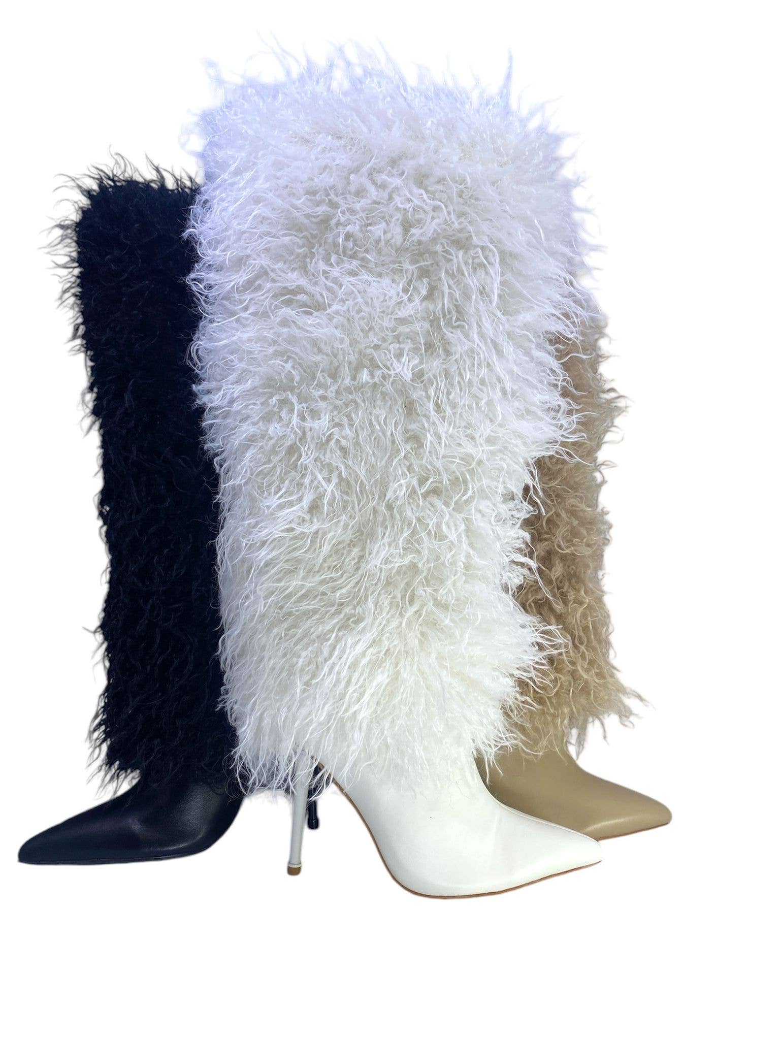 White Women's DEMURE DIAMANTE FAUX FUR BOOT  for wholesale on Faire3