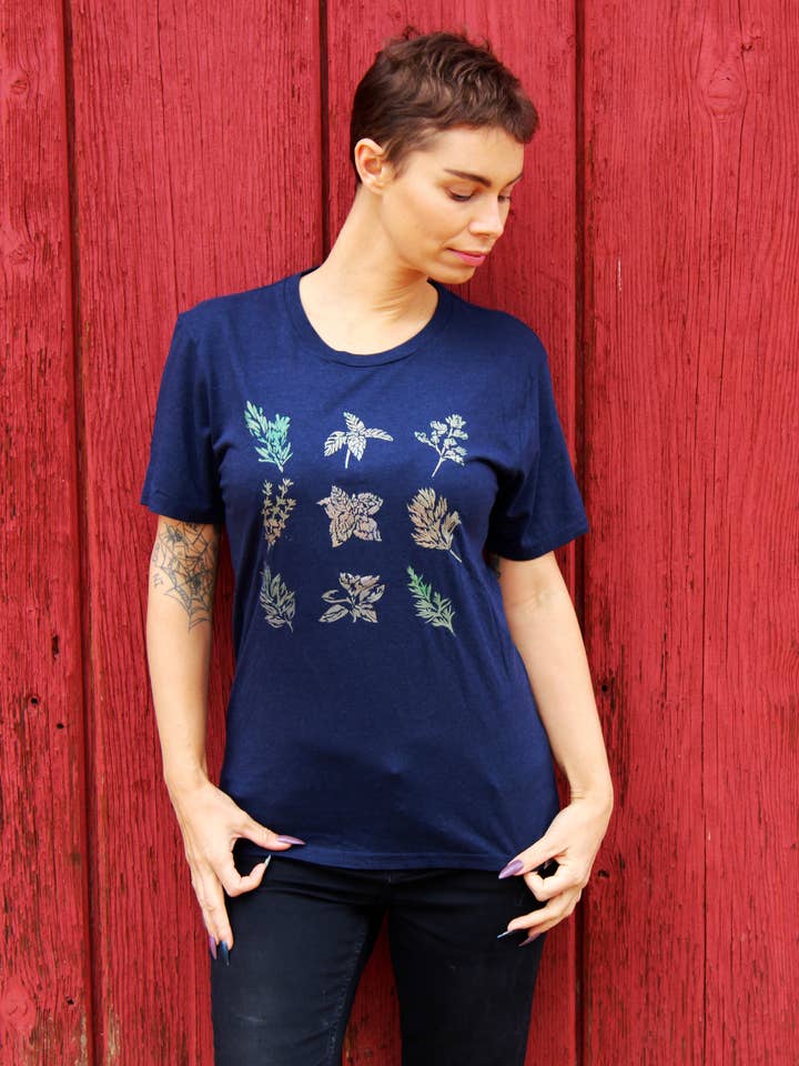 Culinary Herbs Hand Painted Bamboo Tee for wholesale by Third Wolf Designs