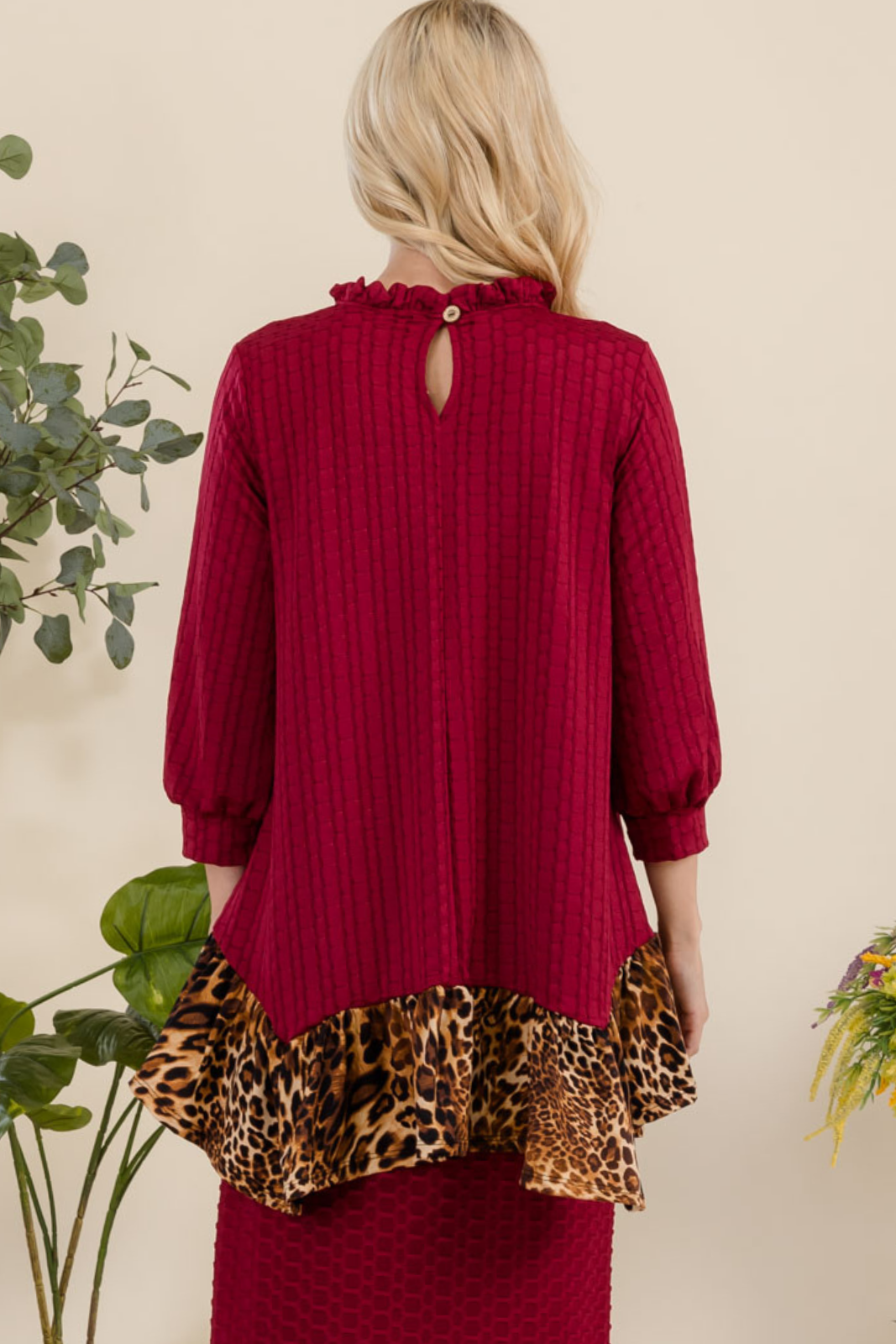 Celeste Clothing - Wholesale Tunic - Women's - HONEYCOMB TUNIC WITH ANIMAL PRINT HEMLINE -MT43916
7