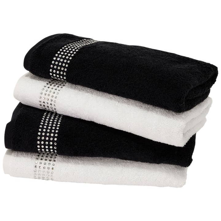 Sparkles Home – Großhandel Händehandtücher – Gestreiftes Strass-Handtuch (2er-Set)
