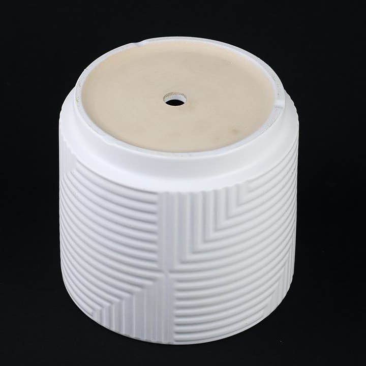 Florinia - Wholesale Plant Pot - 3-Piece White Stoneware Planter Set with Geometric Line Design6