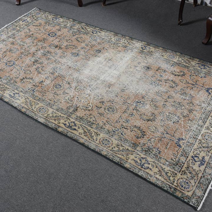 Vintage-områdesmatta 3,6 x 6,9 ft (111 x 210 cm), blå kamouflagematta från Turkiet för wholesale av Vintage Rugs Loom