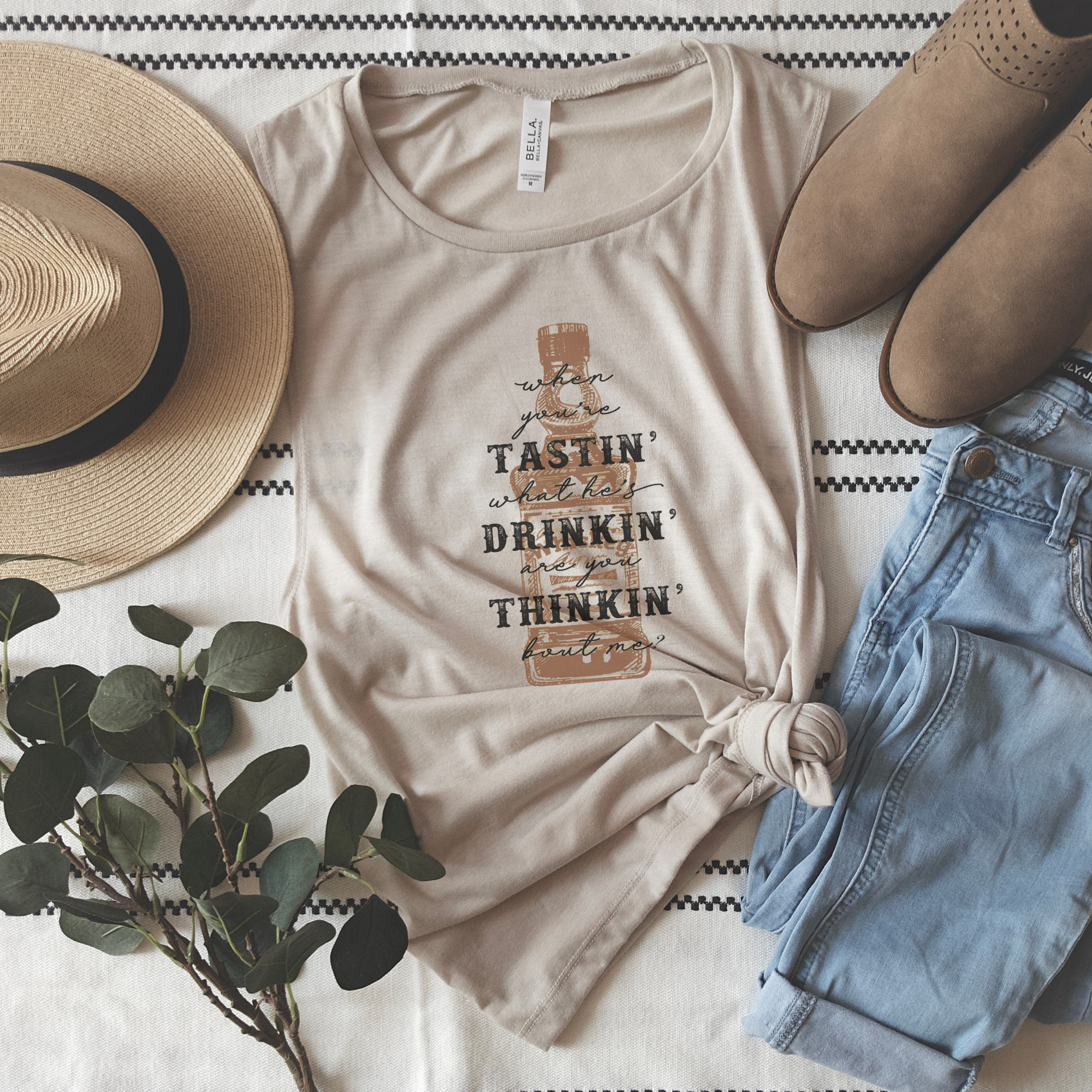 Trendznmore - Modern Graphic Apparel - Wholesale Tank Top - Women's - Are you Thinkin About Me Bella Canvas Muscle Tank Top0