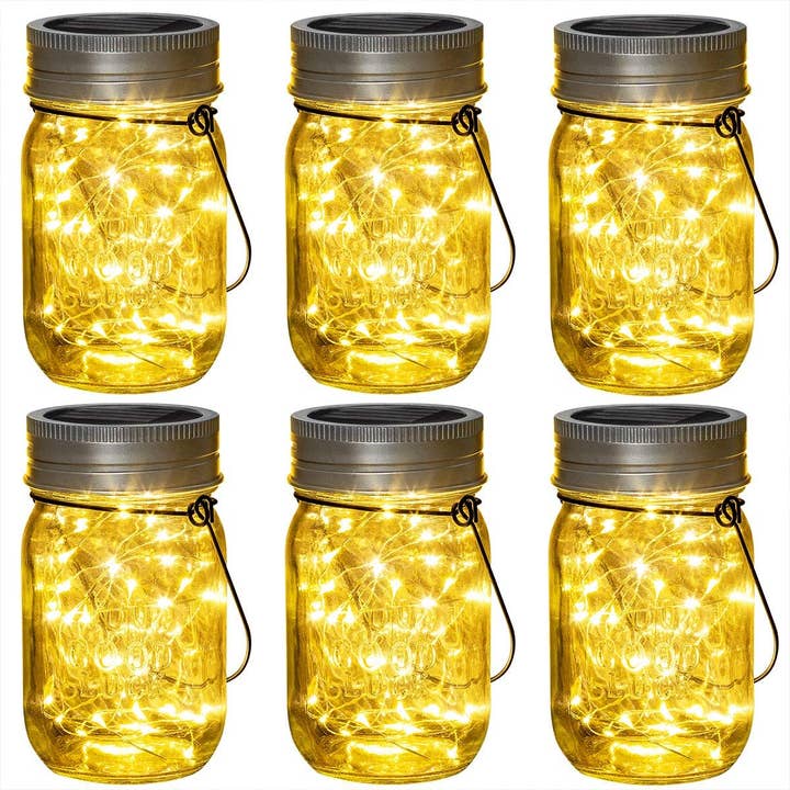 YI LIGHTING LLC - Wholesale Lantern - Set of 6 Solar Outdoor Hanging Lanterns with Mason Jars