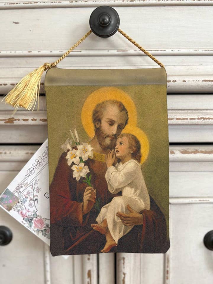 SAINT JOSEPH Velvet Blessing Carrier, Hd Image, 2 Sides for wholesale by Made By Catholics