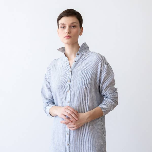 LinenMe – Großhandel Kleid – Damen – Hemdkleid aus Leinen Navy Stripe Paula6
