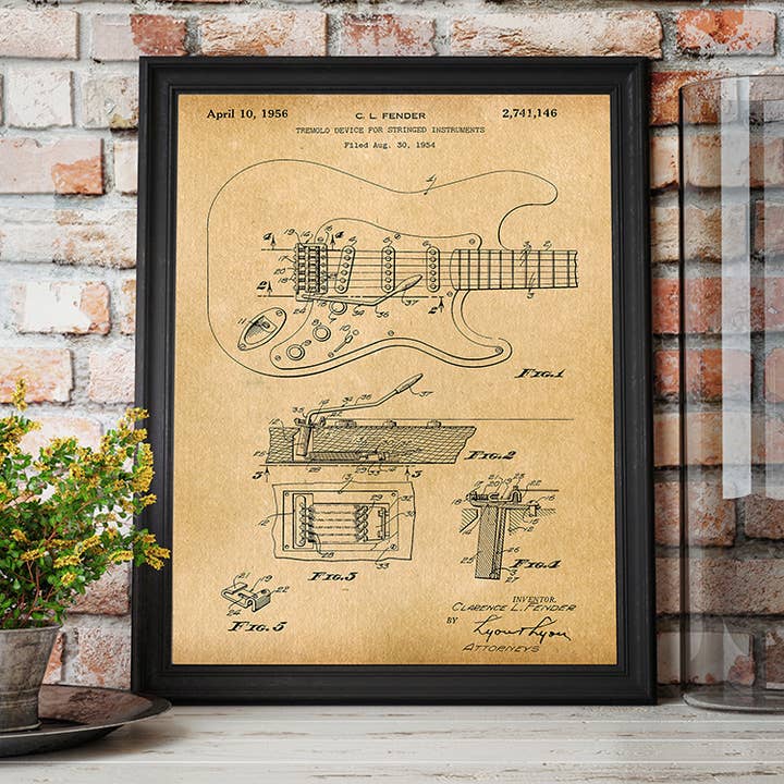 Fresh Prints of CT - Wholesale Art Print - Fender Guitar 1956 Patent Art Print - Music