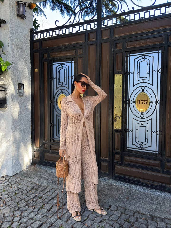 Kanten lange cardigan en broek set-breipak voor wholesale door Design company-Fatma Balkir