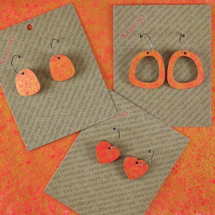 Brincos Mini Papel Reciclado - Laranja & Dourado por atacado de Kami-so