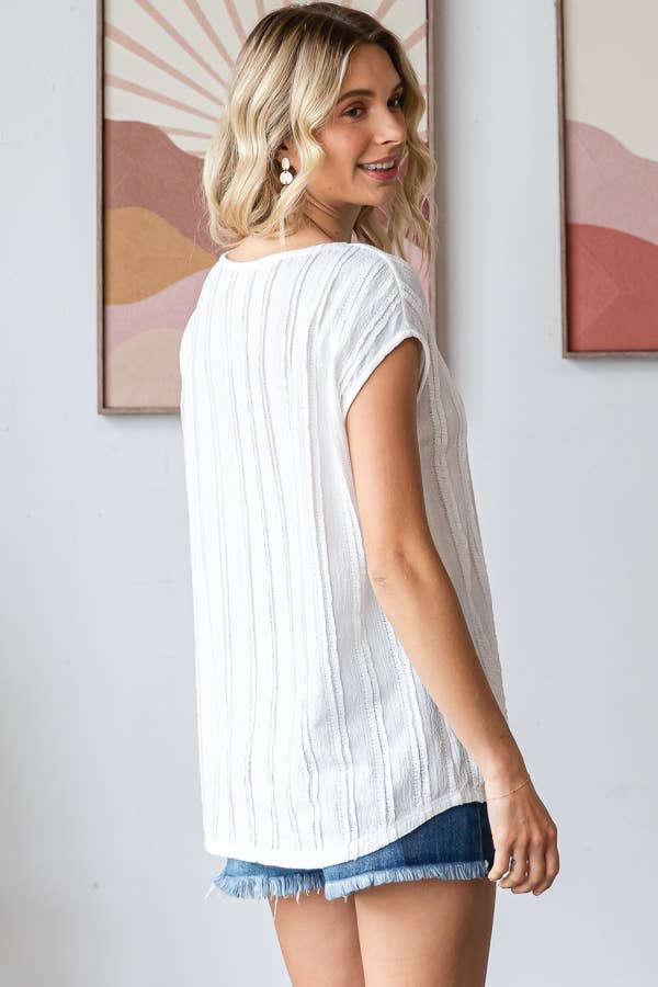 7th Ray - Vendita all'ingrosso Camicetta - Donna - Blusa a maniche corte con texture a righe leggere T594817