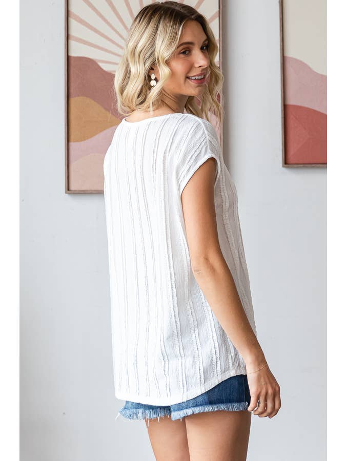 7th Ray - Vendita all'ingrosso Camicetta - Donna - Blusa a maniche corte con texture a righe leggere T594817