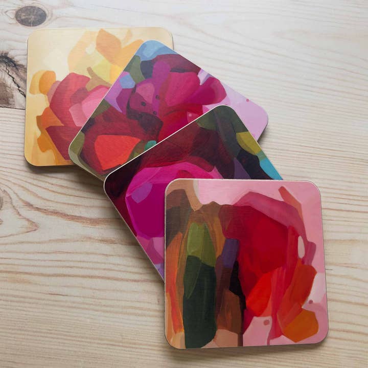Susannah Bleasby Art - Wholesale Coasters - Coasters Set of 4 | Pink, Yellow & Orange Abstract | Brights6