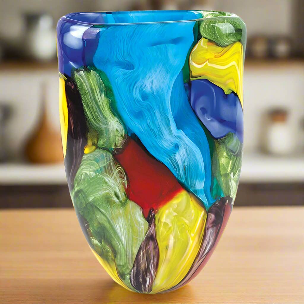Badash - Wholesale Vase - Stormy Rainbow Murano Style Art Glass 11" Oval Vase2