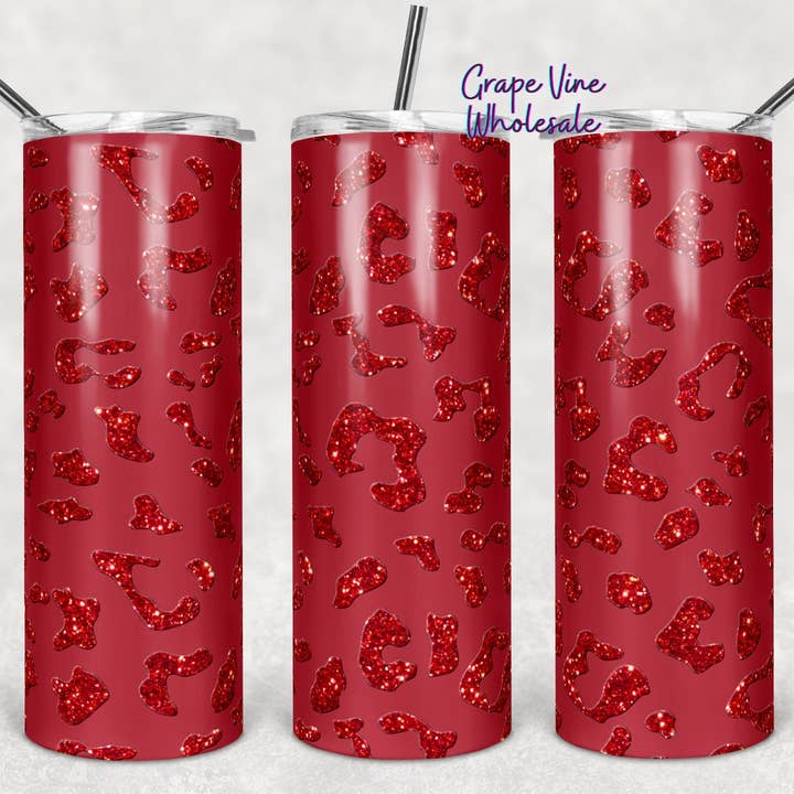 Glitzernder roter Leopard auf mattem roten 20oz Becher für den Großhandel von GrapeVineWholesale