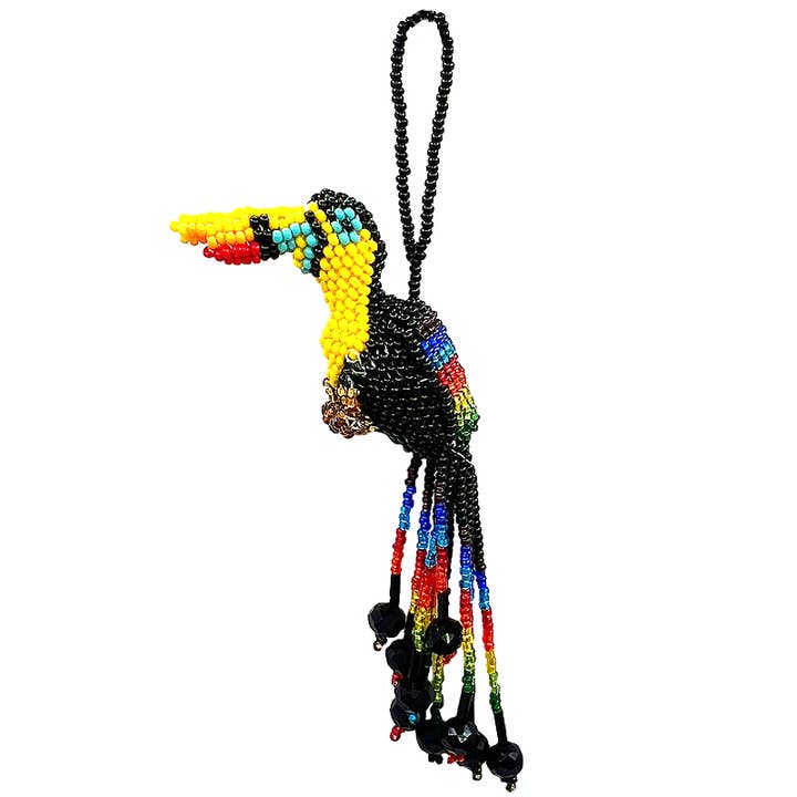 Beaded Toucan Figurine Seed Bead Fringe Dangle Ornament for wholesale by Pichincha