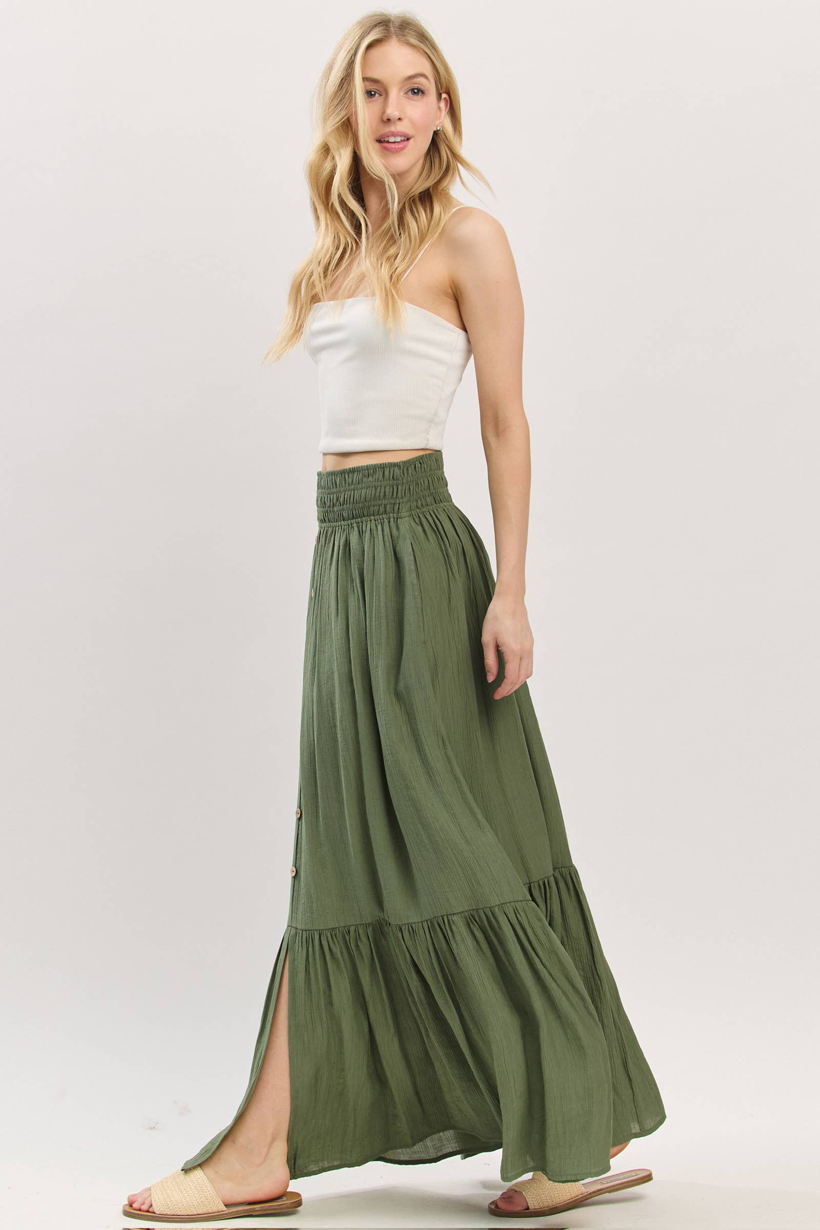 Final Touch - Wholesale Skirt - Women's - Tiered Center Slit Maxi Skirt - VS3399A23
