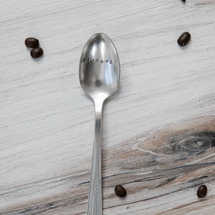Blessed | Hand stamped Vintage Coffee Spoon for wholesale by Made For Mama Shop