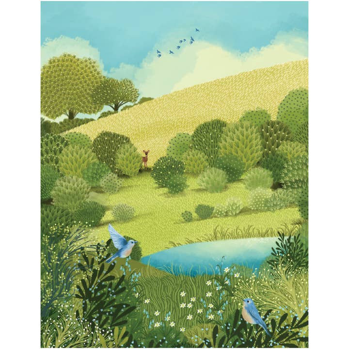 Blue Birds Landscape Compassion Card for wholesale by Studio Eleven Papers