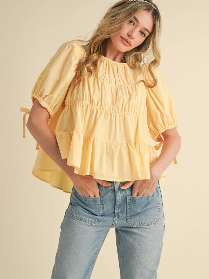&MERCI - Wholesale Blouse - Women's - TIERED SHIRRING PUFF SLEEVE TOP MTP308125