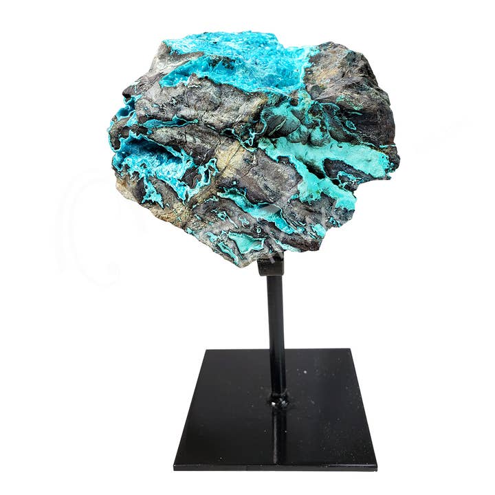 Oceanic Linkways Inc - Wholesale Spiritual Stone/Crystal - (KG)SPECIMEN - CHRYSOCOLLA ON METAL STAND 6" & MORE0