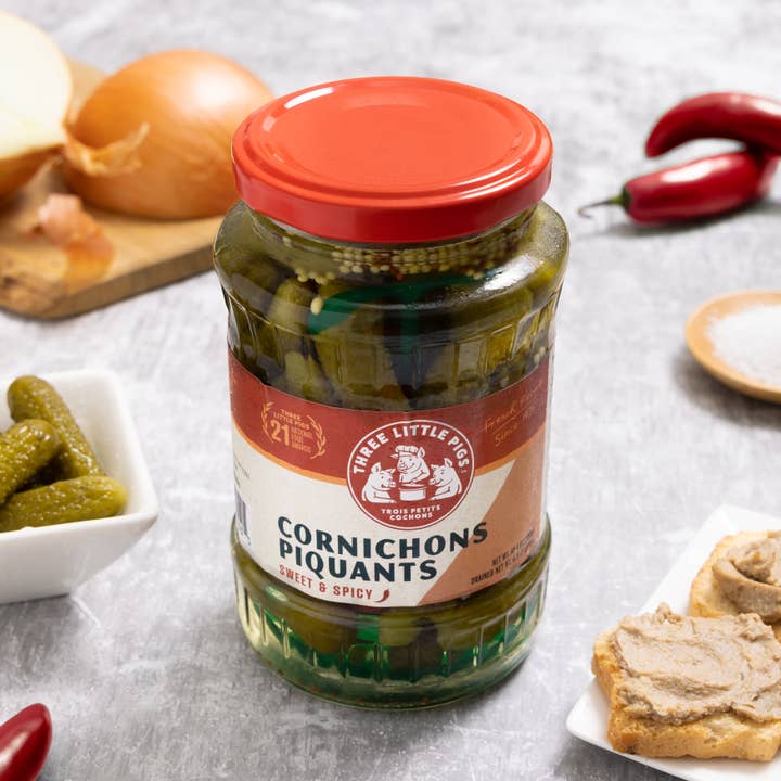 Three Little Pigs - Wholesale Pickled Vegetables - Cornichons Piquants - "Spicy"