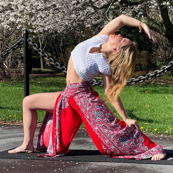 Butterfly Goddess Red Mandala Flowy Pants for wholesale by Camaroha Sutra LLC